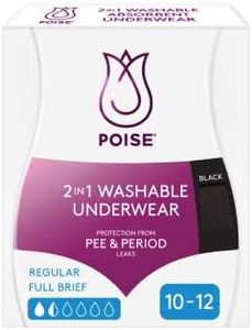 Poise 2-in-1 Period and Incontinence Underwear Black Size 10-12