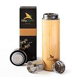 Bamboo Tumbler with Tea Infuser Loose Leaf Strainer – 500 ml Advanced Double Insulated Stainless Steel Travel Thermos - Best Gift for Tea Lovers - Leak-Proof Hot Coffee Mug, Fruit Water Bottle