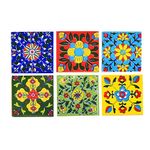 Artook Decor Decorative Ceramic Tile Mosaic Tiles, Floral Motifs, Made in India (Multi, 2x2-inches Set of 6)