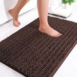 OLANLY Luxury Chenille Bath Mat, Extra Soft Thick Absorbent Shaggy Bathroom mat, Non-Slip Machine Wash Dry Plush Bath Mats for Bathroom, Shower, and Tub (24"x16", Brown)