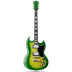 Leo Jaymz 39 Inch Solid Body Electric Guitar - Poplar Wood Body，Maple Neck and Composite Ebony Fretboard(Green Flame)