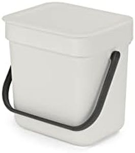 Brabantia Sort & Go Food Trash Can (0.8 Gal/Light Gray) Small Countertop Kitchen Compost Caddy with Handle & Removable Lid, Easy Clean