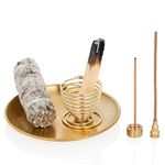 ZenBless 4 in 1 Incense Burner, Palo Santo Holder, Sage Holder, Incense Holder for Incense Sticks/Coil Incense/Incense Cones, 5.5 inches Brass Ash Catcher for Meditation Yoga Room