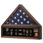 Zmiky Veteran Burial Flag Display Case American Flag Solid Wood Display Case Fits a 5 X 9.5 Flag Folded Military Shadow Box with Felt Lining Holder for Pins Insignia Medals Challenge Coins, Walnut