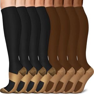 Graduated Copper Compression Socks for Men & Women Circulation 8 Pairs 15-20mmHg - Best for Running Athletic Cycling