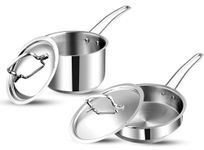 Vinod Classique Deluxe Stainless Steel Cookware Combo Set of 2 Pcs | Saucepan 2.1 Litre (16cm), Frypan (20cm) | Extra Deep, Riveted Handles | Induction Base | 2 Year Warranty