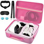 Hard Carrying Case for Meta/for Oculus Quest 2/ Quest 3 All-in-One VR Gaming Headset and Touch Controllers, Travel Storage Bag with Silicone Face Cover & Lens Protector & Accessories - Pink