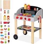 OOOK Kids Grill Playset Wooden Barbecue Toy Grill with Play Food Toy and Grilling Tools, Play Kitchen Accessories for Toddlers Age 3+