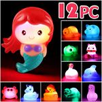 Bath Toy, 12 Pack Light up Animal with Gift Box, Floating Rubber Auto Flashing Color Tub Toys for Bathtub Bathroom Shower Game Swimming Pool Party, Water Toy for Infant Kid Toddler Child Boy Girl