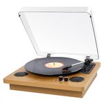 Record Player, Bluetooth Portable Vinyl Turntable Digital Encoder Built-in Stereo Speaker and Belt Drive,Aux-In,RCA Output,3 speed 33/45/78 RPM - Natural Wood