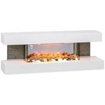 HOMCOM 47inch / 120cm Electric Fireplace Wall Mounted, Freestanding, Glass Electric Fire Suite with Mantel, Adjustable LED Flame Effect, Log, Pebble, Remote Control, 2000W, White