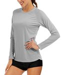 MAGCOMSEN Rash Guard Swim Shirts for Women Quick Dry Shirts Hiking Shirts for Women Long Sleeve UV Protection Shirts UPF 50+ Running Shirts for Women Light Grey