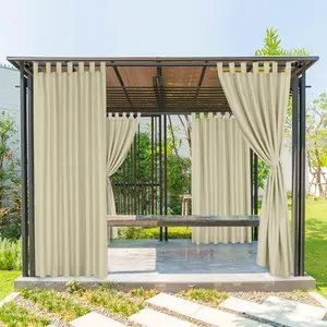 BONZER Outdoor Waterproof Curtains for Patio, Wide Tab Top Sunlight Blocking Outside Curtains for Porch, Pergola, Gazebo, Cabana, 1 Panel, 100x120 Inch, Beige