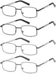 Reading Glasses for Men with each Cases Stainless Metal Frame Flex Spring Hinge Readers Screen Blue Light Eyeglasses, 4 Pairs: 2 Black 2 Gunmetal, standard