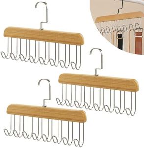 Ksvaye 3 Piezas Perchas Madera Ropa, 28cm Organizador Cinturones con 8 Ganchos Multifuncional Corbatero para Bufandas, Corbatas, Cinturones