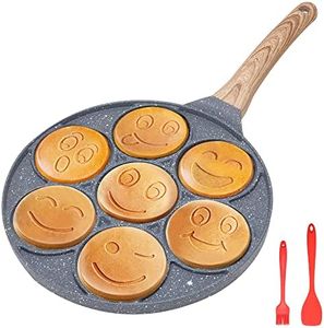 Bobikuke Sarten para Tortitas de Induccion, Molde Tortitas Smiley Antiadherente 7 Agujeros Sartén para Crepés de Desayuno para Niños 26 cm - Negro