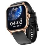 pTron Newly Launched Reflect Callz 2.01" Smartwatch with Bluetooth Calling, Full Touch Square Display, 600 NITS, Functional Crown, 100+ Watch Faces, HR, SpO2, 5 Days Battery Life & IP68 (Gold/Black)