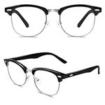 Happy Store CN56 Vintage Inspired Horn Rimmed Nerd UV400 Clear Lens Glasses,Glossy Black