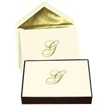 Designer Greetings Monogrammed Blank Note Cards, Embossed Letter “G” Initial Monogram (10 Cards with Envelopes), Beige, (622-00133-005)