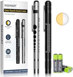 RISEMART 2 Pack Pen Light for Nurse, Medical Penlight with One-Button Switch for White & Warm Light, Pupil Gauge & 5cm Ruler, Pocket Clip, Durable LED Penlights for Nursing, Doctors, Students