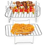 2Pcs Air Fryer Rack with 4 Barbecue Sticks for Double Basket Air Fryers 304 Stainless Steel Grilling Rack Air Fryer Accessories Cooking Rack