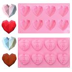 Love Heart Silicone Mold 8 Cavity 3D Diamond Heart Mould, Chocolate Silicone Dessert Moulds for Wax Melts Ice Cube Soap Cake Dessert DIY Tools