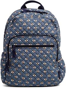Vera Bradley Women's Cotton Campus Backpack, Bees Navy - Recycled Cotton, One Size
