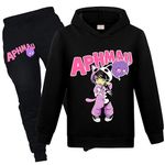 MOEYIQI Girls Hoodie Tracksuit Kids Sports Hoodies and Jogging Pants Clothing Set 1-13 Years (Black-170cm)