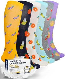Pembrook Light Compression Socks for Women - 6 Pairs | 8-15 mmHg Cotton Compression Socks Women | Fruit Prints | Soft Compression Socks Women for Circulation and Soreness Support