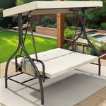 YITAHOME Porch Swing Bed 3-Seats Outdoor Patio Swing Heavy Duty Swing Chair with Adjustable Canopy Removable Cushion, Suitable for Adult in Garden, Poolside, Balcony, Beige