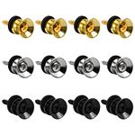 Dokpav 12PCS 0.5x0.9 inch Guitar Strap Locks, Metal Strap Buttons and Locks Set, Strong Metal Guitar Strap End Pins with Screws and Rubber Blocks for Guitar, Bass, Ukulele (Gold, Silver, Black)