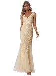 Ever-Pretty Women's Sexy V Neck Sleeveless Elegant Floor Length Long Mermaid Ball Evening Gowns Dresses Gold 12UK