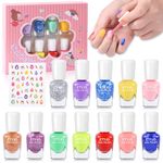 ETYJO Kids Nail Polish Set - 12 Rainbow Colors Quick Dry Peel-Off Girls Nail Varnish Sets Kids, Non-Toxic Water-Based Childrens Nail Polish with Nail Art Sticker Gift Kit for Girls Kids Toddlers 3+