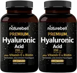 NatureBell 2 Pack Plant Based Hyaluronic Acid Supplements 250mg with 25mg Vitamin C & Biotin 5000mcg, 480 Total Capsules | Essential for Hair Growth, Joint Support, & Hydrating Skin | Non-GMO