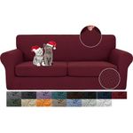 JIVINER Newest 3 Pieces Couch Covers for 2 Cushion Couch Stretch Sofa Slipcover with 2 Extra Large Seat Cushion Covers Thick Fitted Loveseat Sofa Covers for Living Room (XL Loveseat, Wine Red)