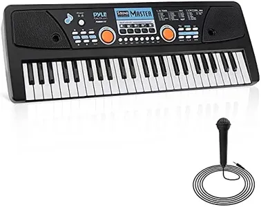 Pyle Electric Keyboard Piano 49 Keys - Portable Digital Musical Karaoke Piano Keyboard - 8 Rhythms 16 Tones, Stereo Speakers, Rechargeable Battery - Wired Microphone - Beginners Kids Adult