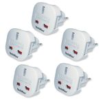 TechMax Pack of 5 UK to European Plug Adapter Type G to Type C,E,F for France, Spain, Turkey, Italy, Greece, Portugal, Germany, Poland, Asia - 3 Pin to 2 Pin Travel Adapter (White)