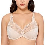 DELIMIRA Women's Plus Size Full Coverage Underwire Unlined Minimizer Lace Bra Beige 36E