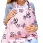 Auranso Breastfeeding Cover Infinity Nursing Cover Scarf with Pockets, Breathable Cotton Mums Breastfeeding Apron Shawl Baby Car Seat Cover Baby Swaddle Blanket Pink