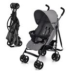 Kinderkraft TIK Lightweight Umbrella Stroller, 6.5kg, from 6 Months, Compact Fold, Lie-Flat Recline, 5-Point Harness, EVA Wheels, Lockable Swivel, Expandable Hood, Window, Gray