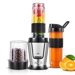 HOUSNAT Blender Smoothie Makers 3 in 1, Personal Blender Mixer Multifunctional with 280ml Grinder, 2 Portable Bottles for shakes and smoothies, BPA Free, 10s Quick Mix, 500W