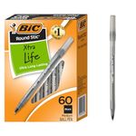 BIC Round Stic Extra Life Ballpoint Pens, School Supplies for Teachers and Students, 60-Count in Black