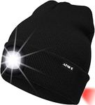 ATNKE 8LED Lighted Knit Hat,USB Rechargeable Running Headlamp Cap Ultra Bright Waterproof Light Lamp and Flashing Alarm Red Tail Light Multi-Color/Black