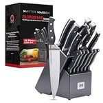 15-Piece Premium Kitchen Knife Set with Block | Master Maison German Stainless Steel Knives with Knife Sharpener & 6 Steak Knives (Gray)