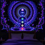 Heopapin Blacklight Tapestry Seven Chakra Tapestry UV Reactive Yoga Meditation Mandala Wall Tapestry Galaxy Space Tapestry for Wall Hanging Tapestry for Bedroom Home Decor W59×H51