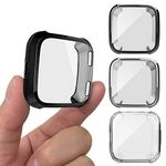 3 PCS Protective Case for Versa Smart Watch, AFUNTA Soft TPU Screen Protector All-Around Bumper Protective Shell Watch Protection - Black, Silver, Clear