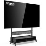 FITUEYES TV Stand on Wheels with Cabinet for 70-100 inch, Height Adjustable Mobile TV Floor Stand Tall, Portable Rolling TV Cart Trolley Max VESA 850x600mm Holds Max 80kg