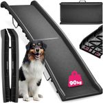 tectake® - Folding Dog Ramp, Portable & Lightweight, Non-Slip Surface, Adjustable with High Load 90kg Capacity, Safety Rails & Rubber Feet, Robust Construction - Dog Steps For Cars, Sofas & Beds