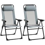 Outsunny Set of 2 Portable Folding Recliner Metal Outdoor Patio Chaise Lounge Chairs with Adjustable Backrest, Grey