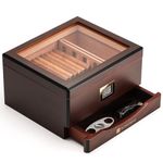 GLENCREAG MMT-3041 Cigar Humidor Box for 55 Counts, See-Through Design with Spanish Cedar Lining & Divider, Digital Hygrometer, Accessory Drawer & Humidifier, Gift for Cigar Lovers